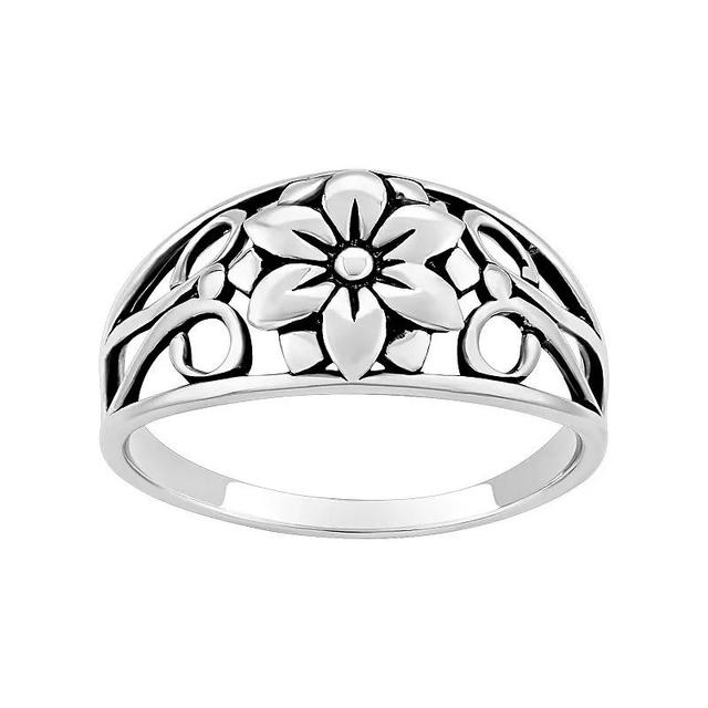 PRIMROSE Sterling Silver Polished Oxidized Flower Graduated Band Ring, Womens Grey Product Image