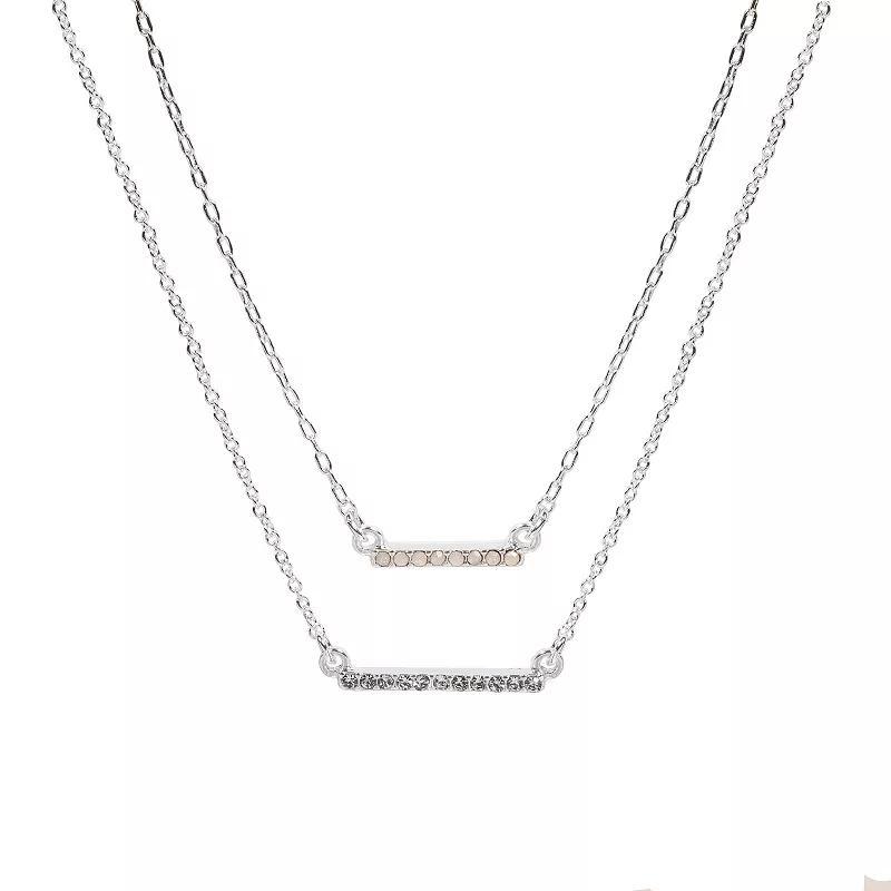 LC Lauren Conrad Silver Tone Double Chain Simulated Crystal Bar Pendant Necklace, Womens, Clear Product Image