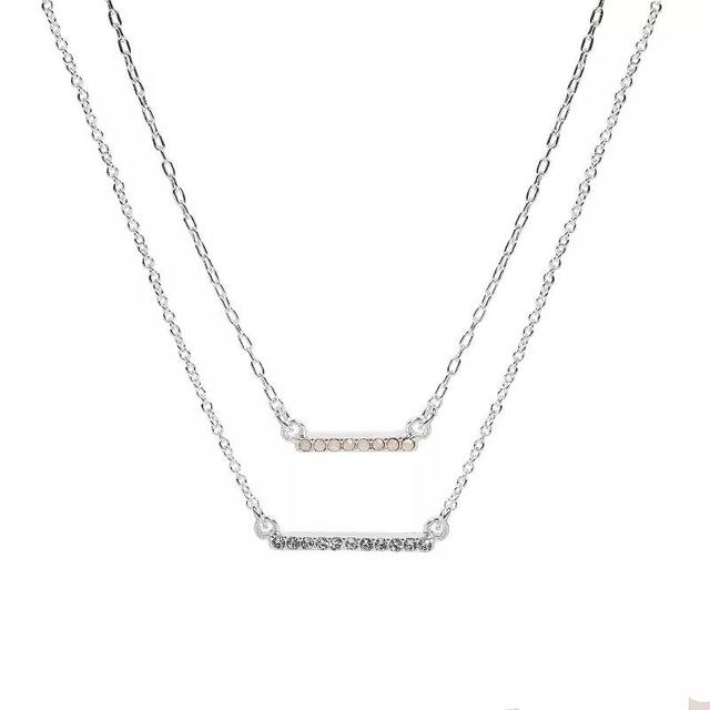 LC Lauren Conrad Silver Tone Double Chain Simulated Crystal Bar Pendant Necklace, Womens, Clear Product Image