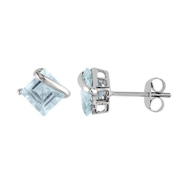 Stella Grace 10k White Gold Aquamarine Square Stud Earrings, Womens, Blue Product Image