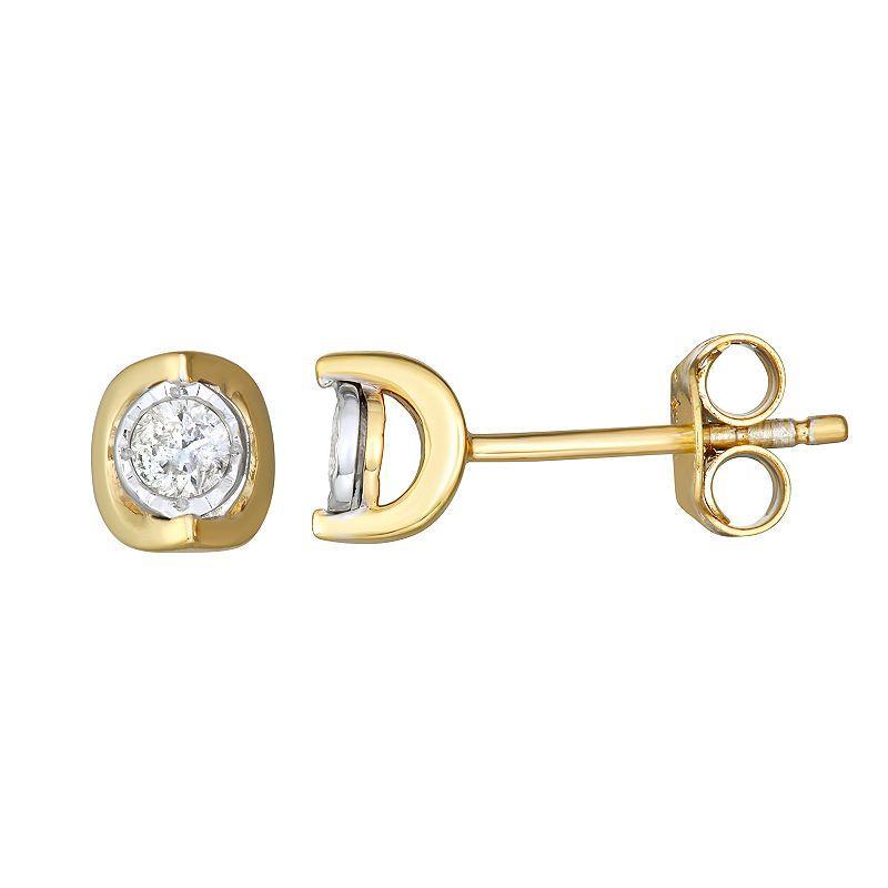 Sterling Silver 1/5 Carat T.W. Diamond Bezel Stud Earrings, Womens, Yellow Gold Tone Product Image