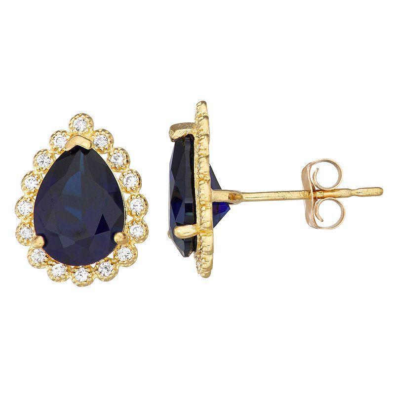 Designs by Gioelli 10k Gold Gemstone Teardrop Halo Stud Earrings, Womens, Blue Product Image