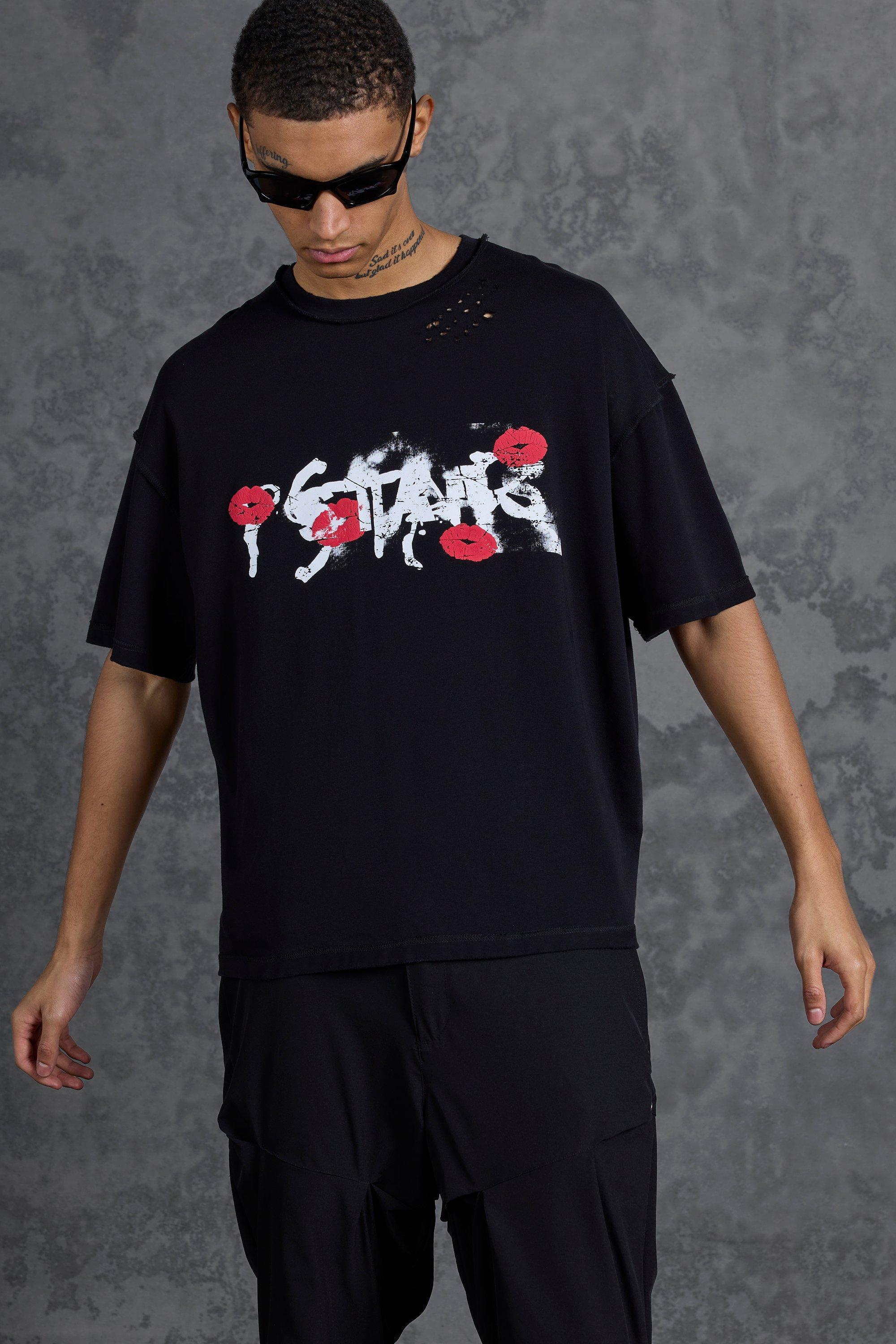 P-Star Oversized Boxy T-Shirt with Graphic Lip Print | boohooMAN USA Product Image