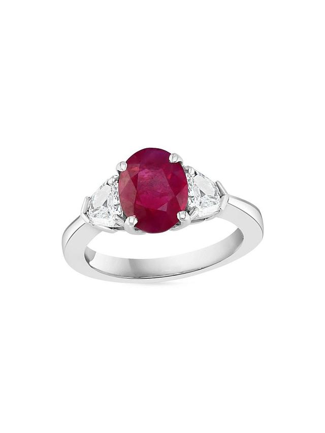 Womens Platinum, Ruby & 0.53 TCW Diamond Ring Product Image