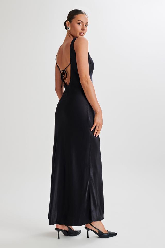 Annalise Satin Maxi Dress With Tie - Black Product Image