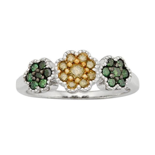 Jewelexcess Sterling Silver 1/2-ct. T.W. Green and Yellow Diamond Flower Ring, Womens Multicolor Product Image