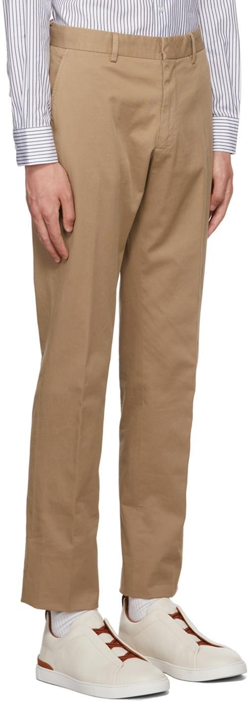 ZEGNA Tan Flat Front Trousers In 136 Camel Product Image