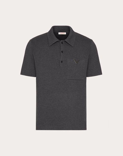 STRETCH COTTON POLO SHIRT WITH METALLIC V DETAIL Product Image