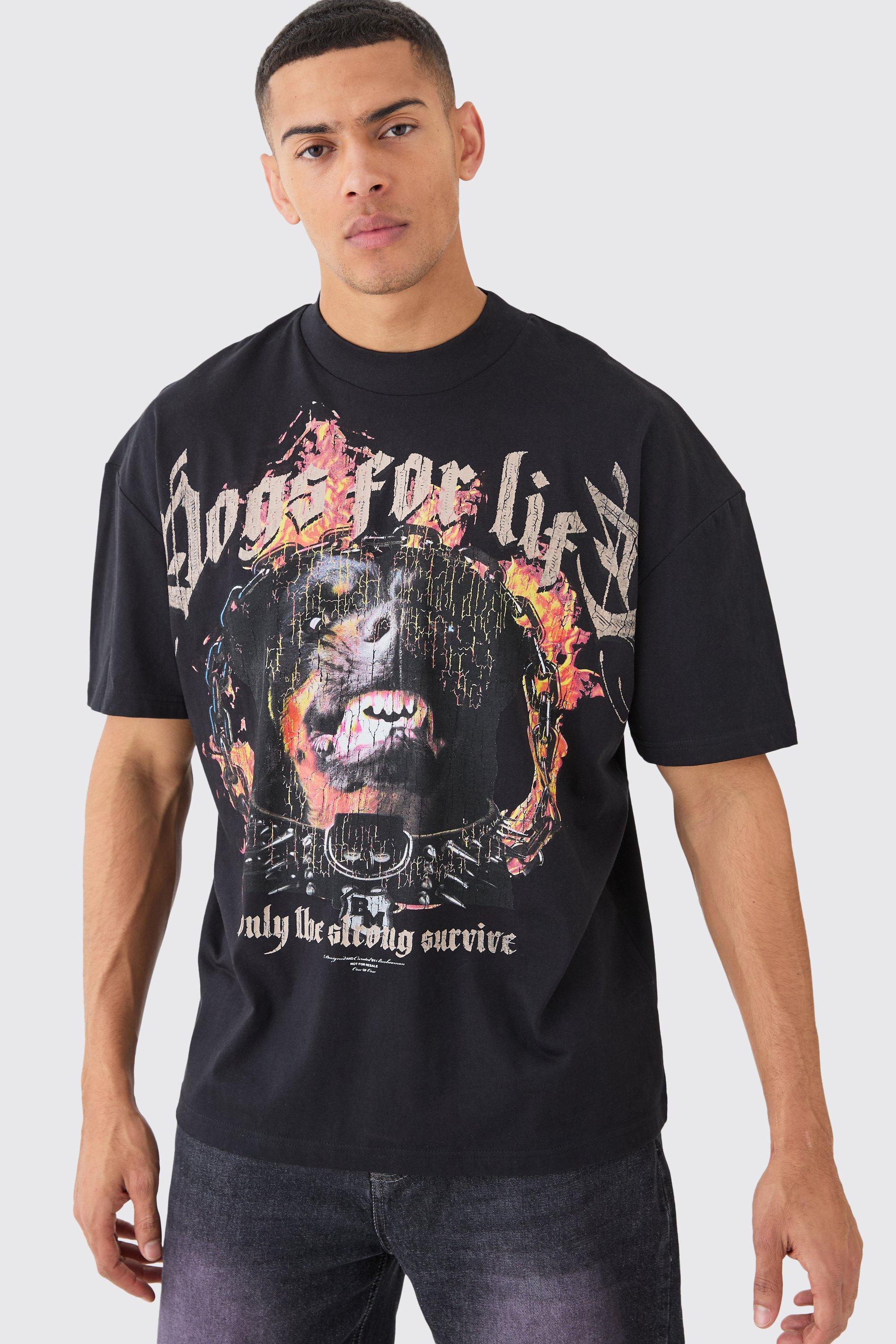 Oversized Distressed Dog Graphic Heavyweight T-shirt | boohooMAN USA Product Image