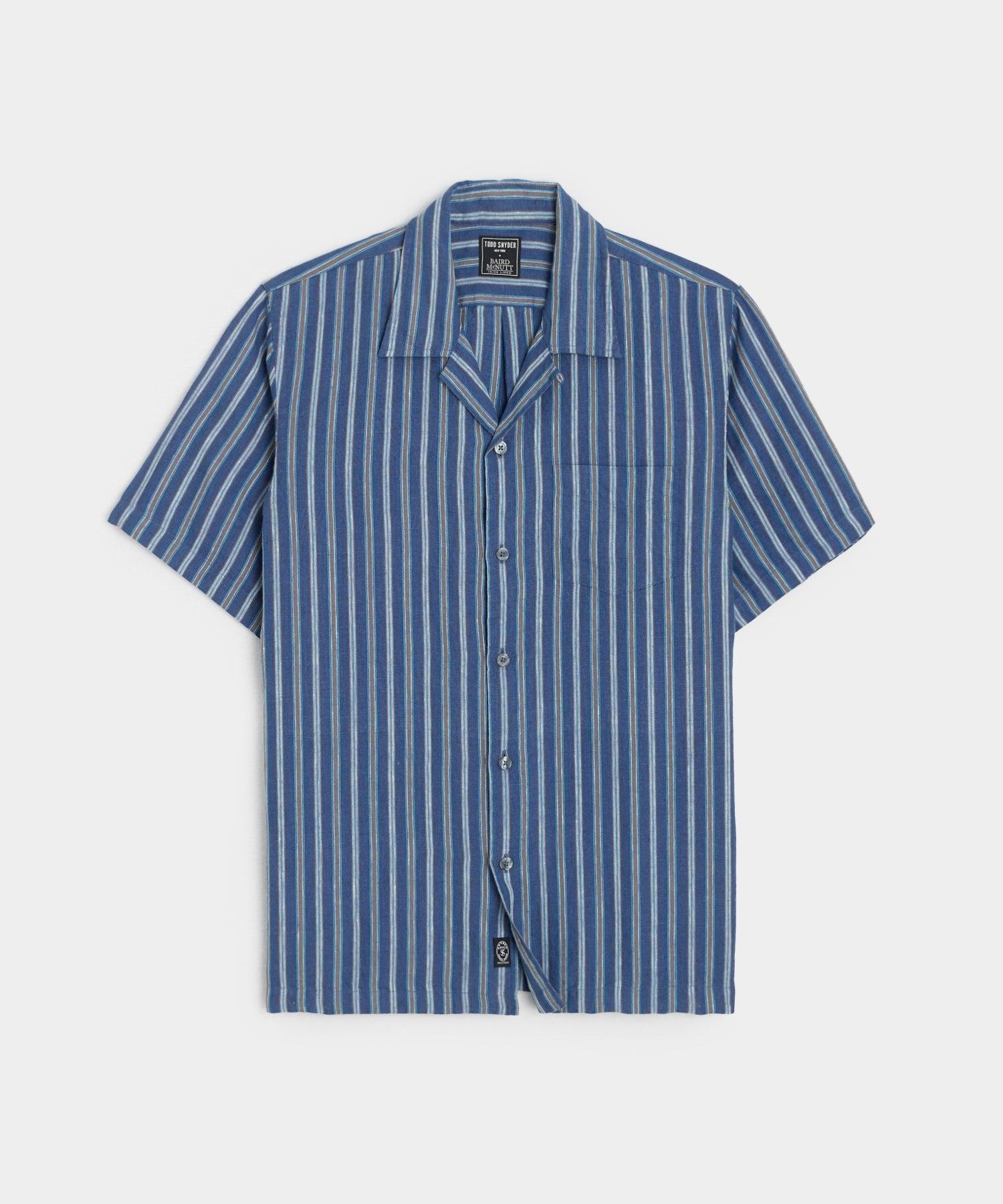 Multi Stripe Linen Short Sleeve Camp Collar Shirt Product Image