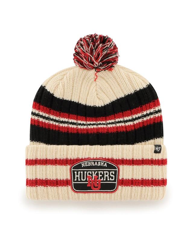 Mens 47 Natural Nebraska Huskers Hone Patch Cuffed Knit Hat with Pom Product Image