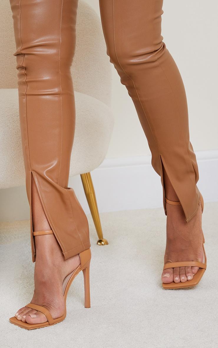 Tan Clover Barely There Strappy Squared Toe Heeled Sandals Product Image