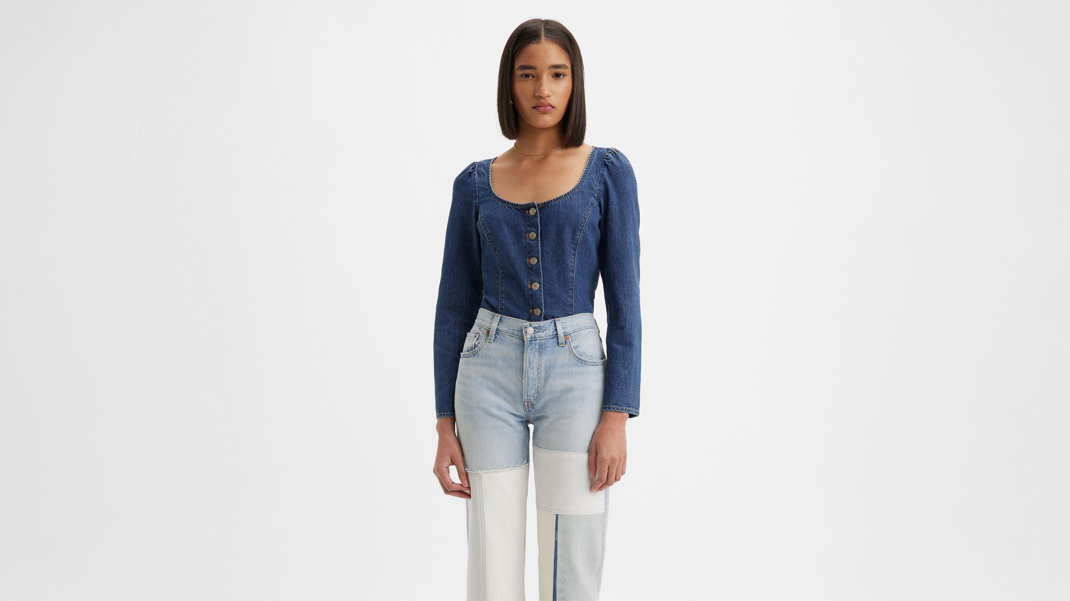 Weston Denim Long Sleeve Corset Blouse Product Image