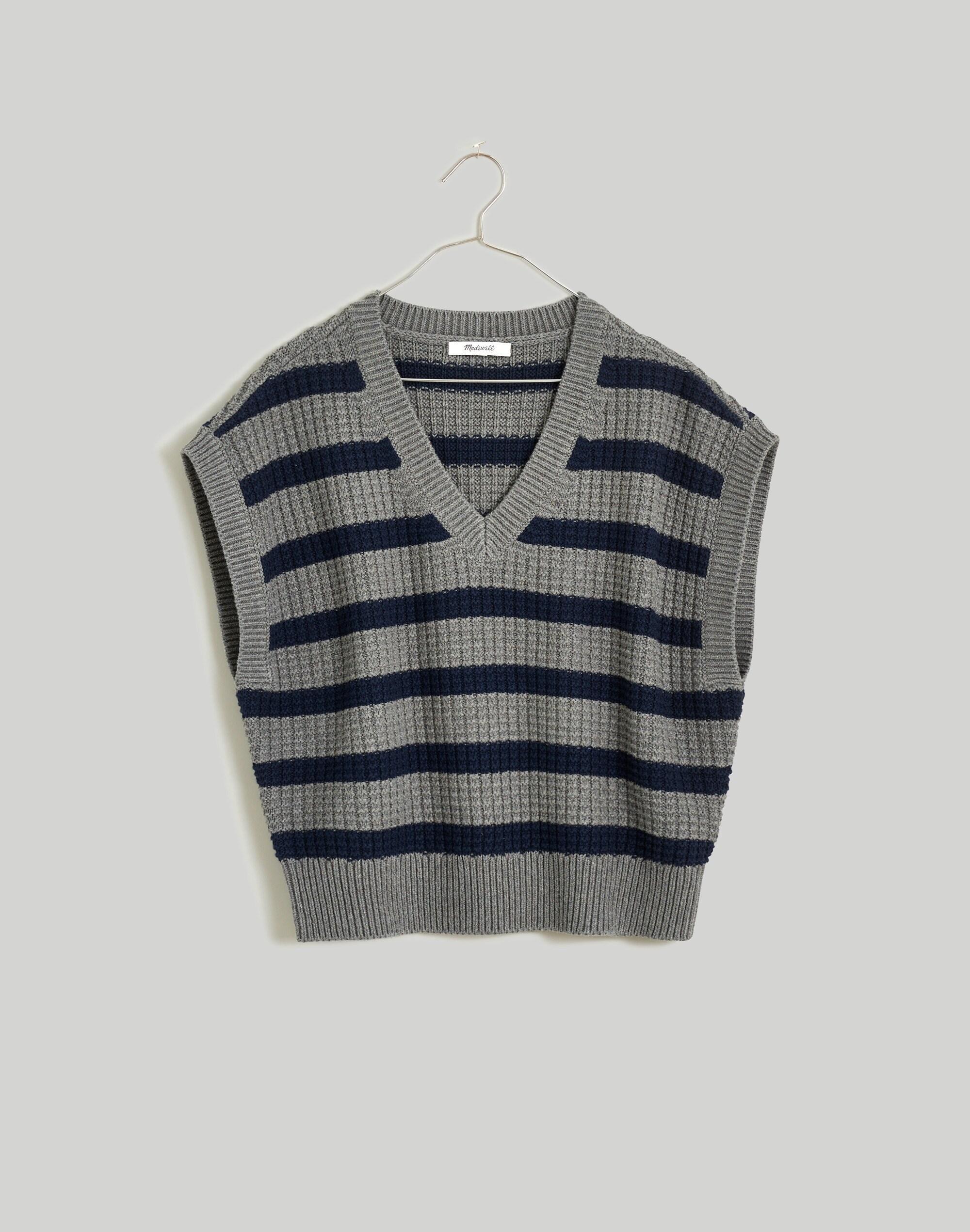 Waffle-Knit Sweater Vest in Stripe Product Image