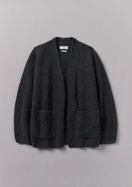 Ribbed Wool Knitted Cardigan | Charcoal Product Image