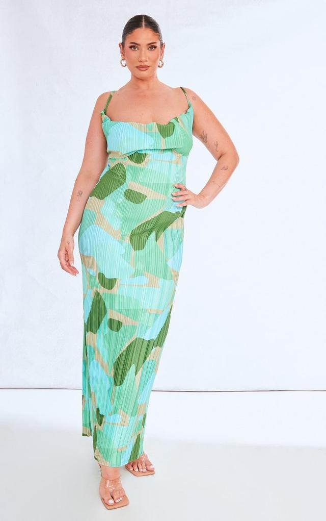 Plus Green Green Abstract Print Plisse Strappy Maxi Dress Product Image