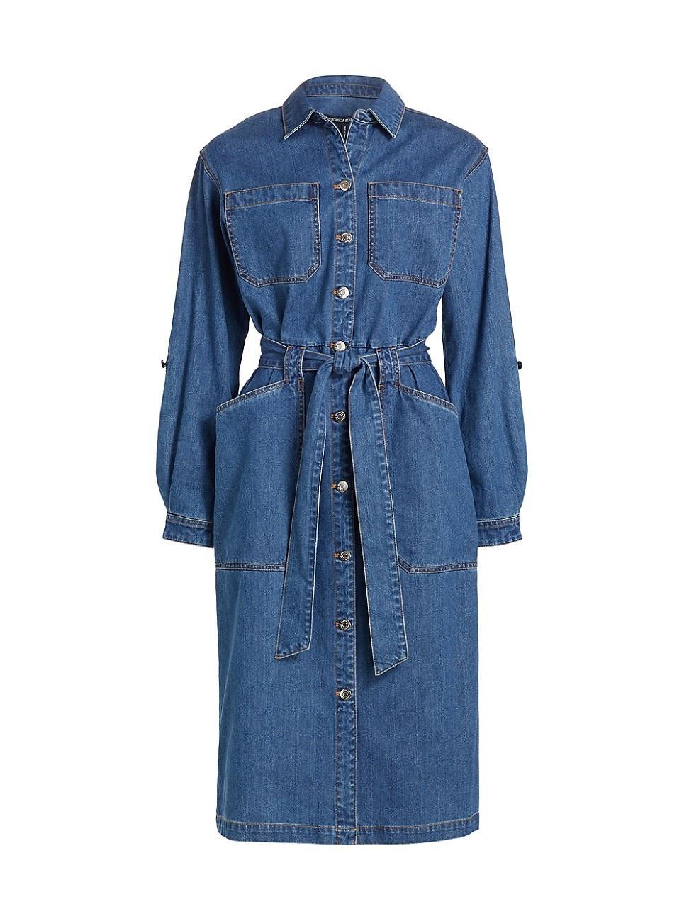 Womens Evelyn Tie-Waist Denim Midi-Dress product image