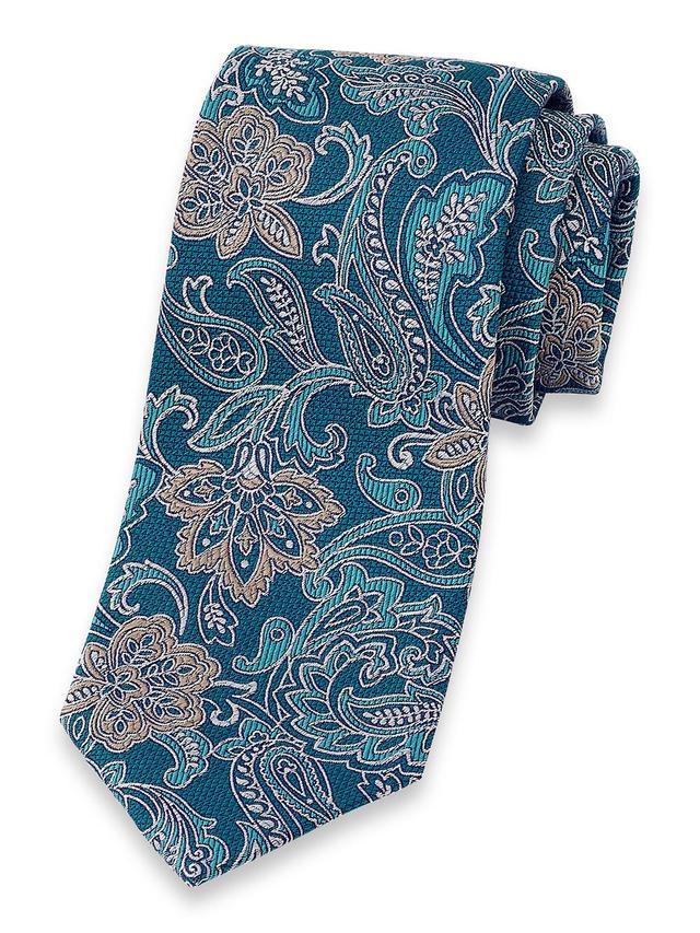 Paisley Woven Silk Tie - Teal/tan Product Image