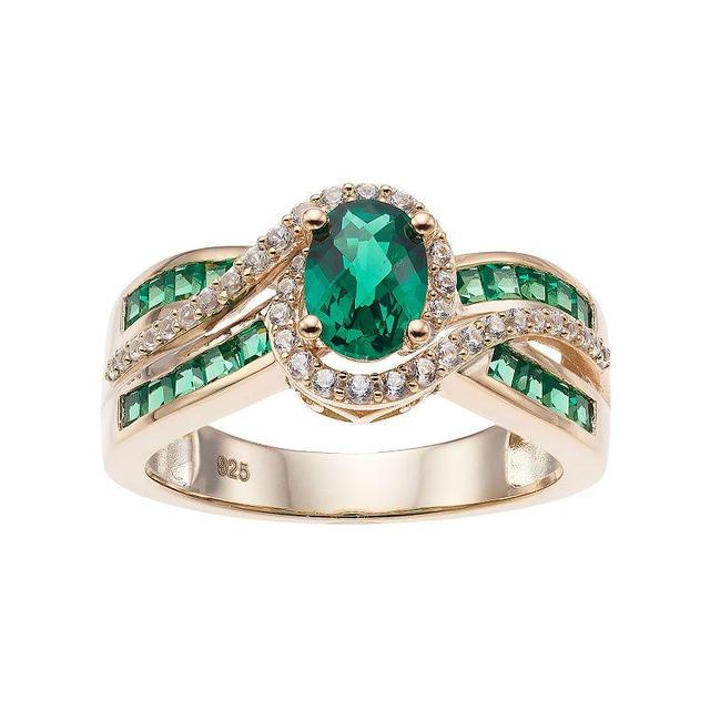 14k Gold Over Silver Lab-Created Emerald & White Sapphire Oval Halo Ring, Womens Green Product Image