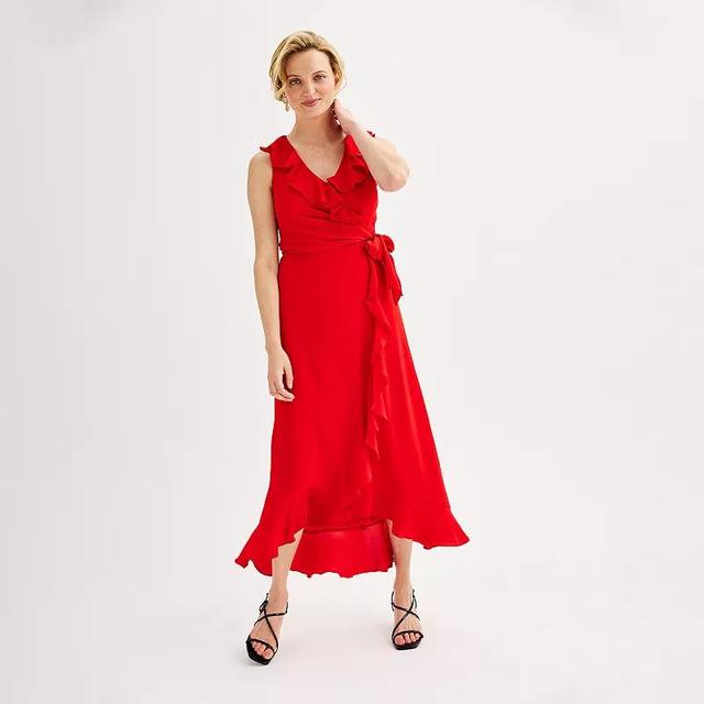 Womens London Times Ruffle Faux-Wrap Maxi Dress Product Image