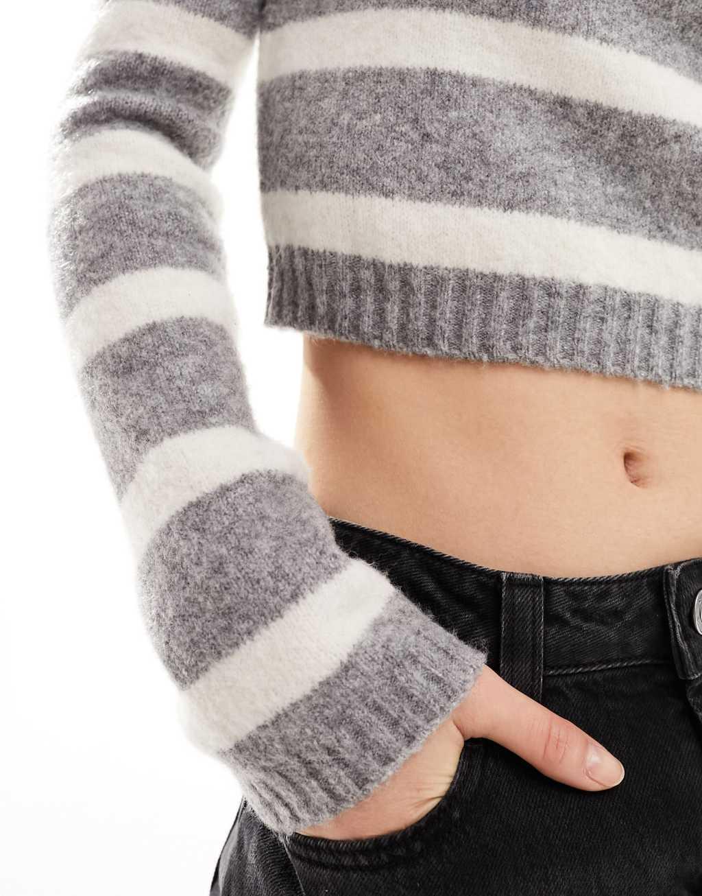 Stradivarius soft touch sweater in gray stripe Product Image