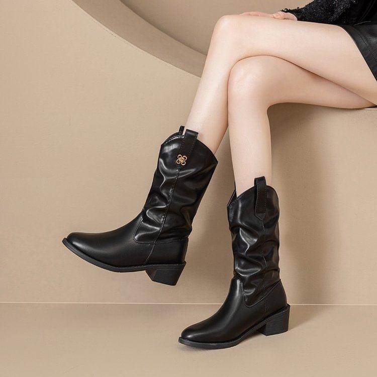 Faux Leather Mid Calf Boots product image