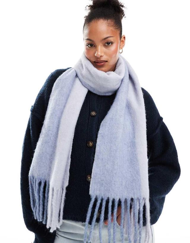 ASOS DESIGN two tone scarf wool mix fluffy tassel scarf in blue Product Image