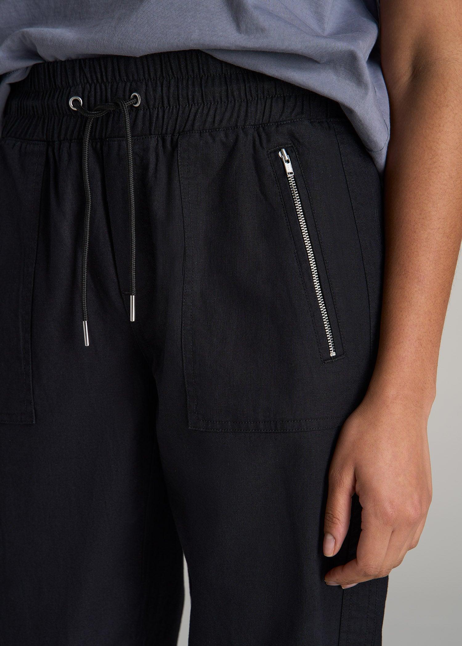 Pull-On Linen Joggers for Tall Women in Black Product Image