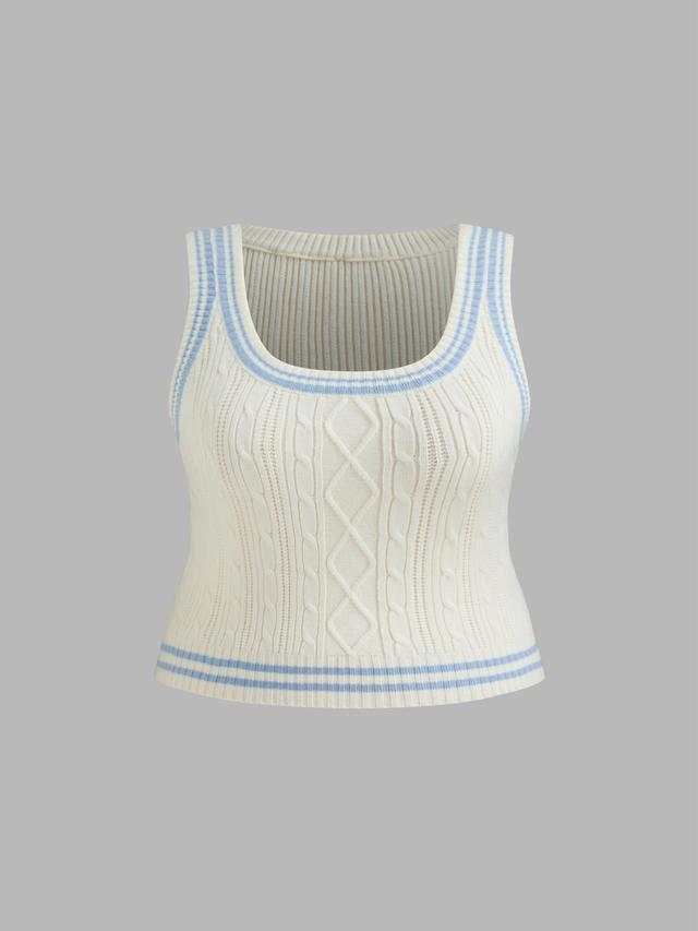 Cable Knit Square Neck Solid Contrasting Binding Crop Top Curve & Plus Product Image