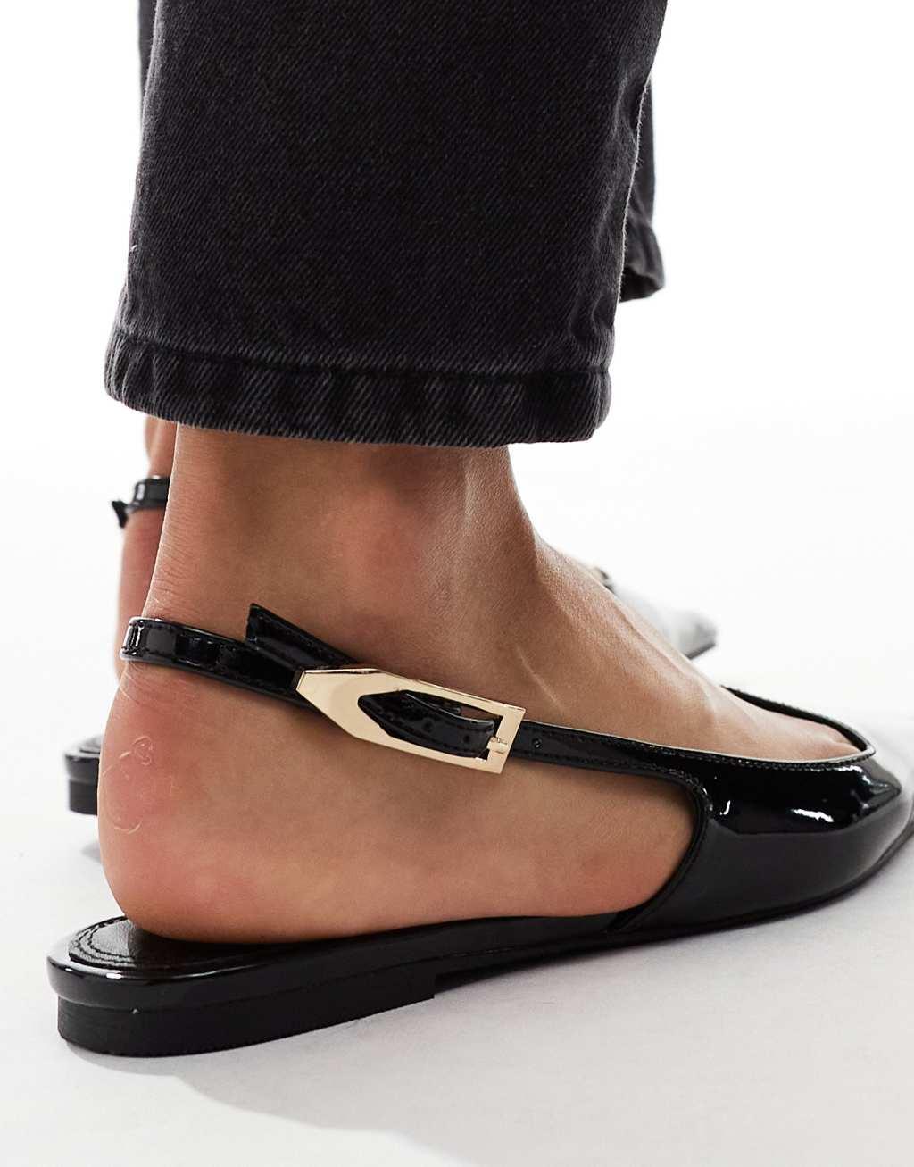 ASOS DESIGN Leash slingback ballet flats in black Product Image