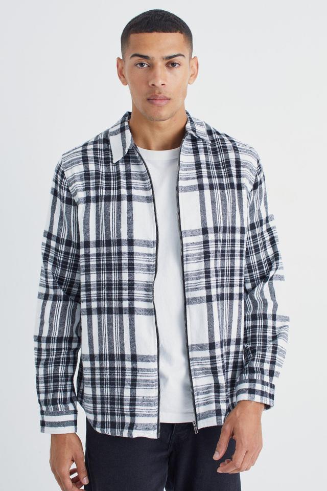 Long Sleeve Plaid Zip Overshirt | boohooMAN USA Product Image