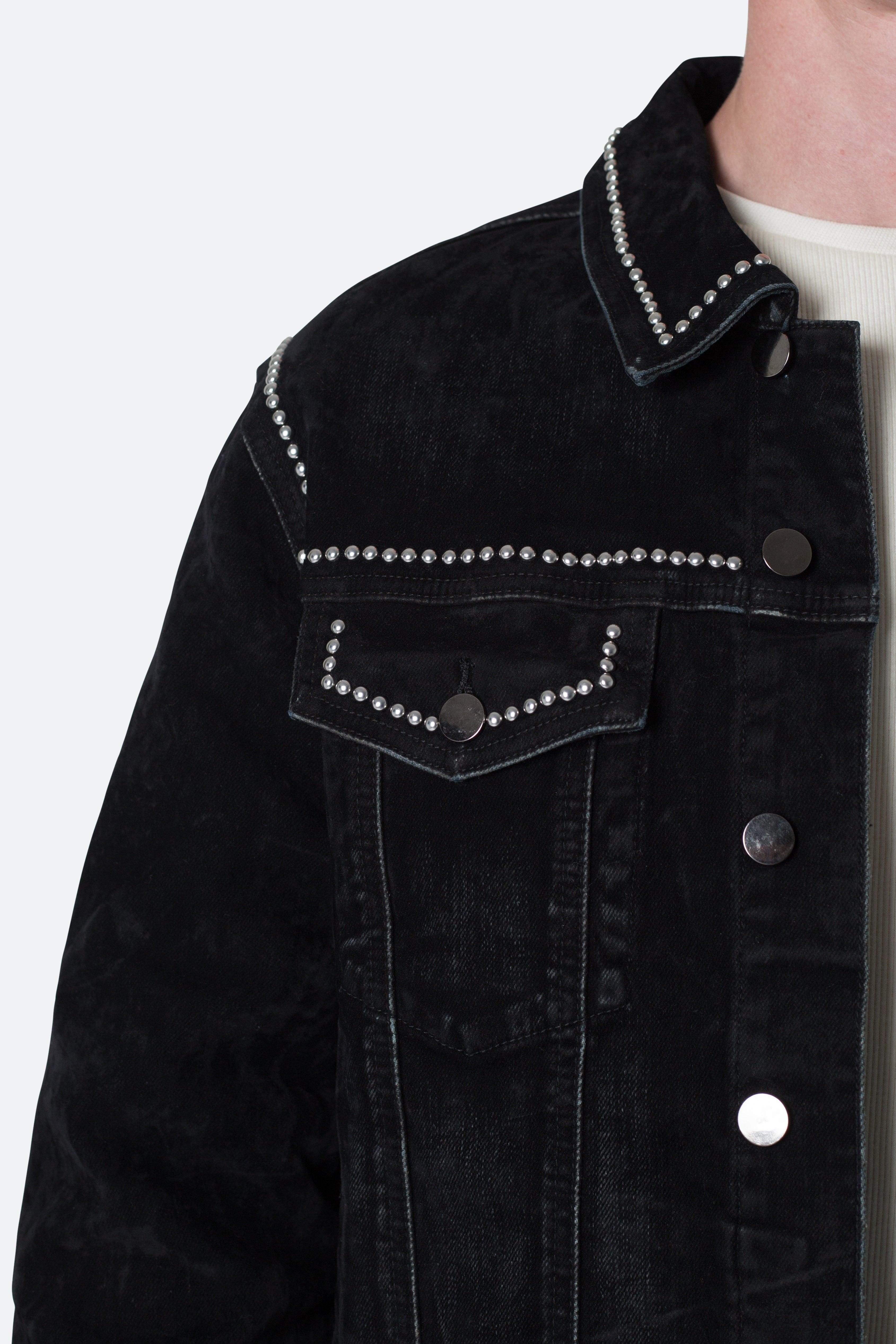 Studded Suede Denim Jacket - Black Product Image