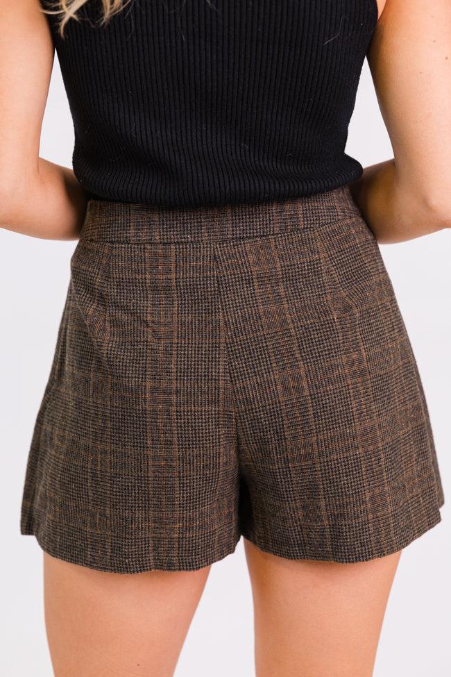 Perfect Example Mocha Pleated Plaid Skort Product Image