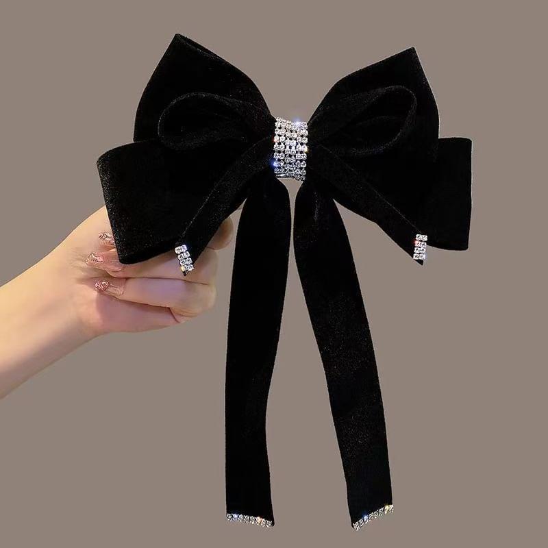 Bow Velvet Rhinestone Hair Clip Product Image