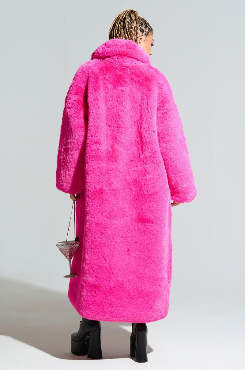 DAYANNE FAUX FUR TRENCH IN FUCHSIA Product Image