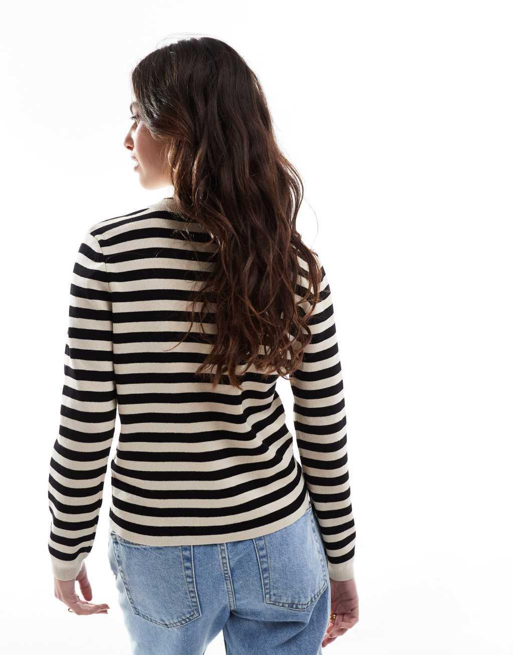 Object knit button cardigan in cream and black stripe Product Image