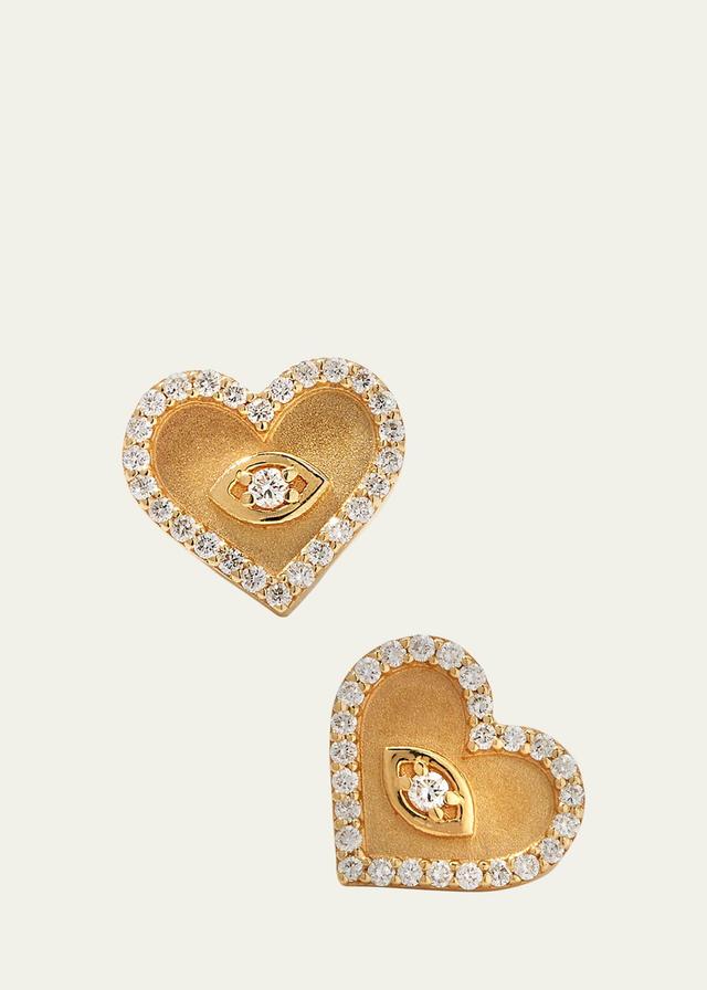 Womens 14K Yellow Gold & Diamond Evil-Eye Heart Stud Earrings Product Image