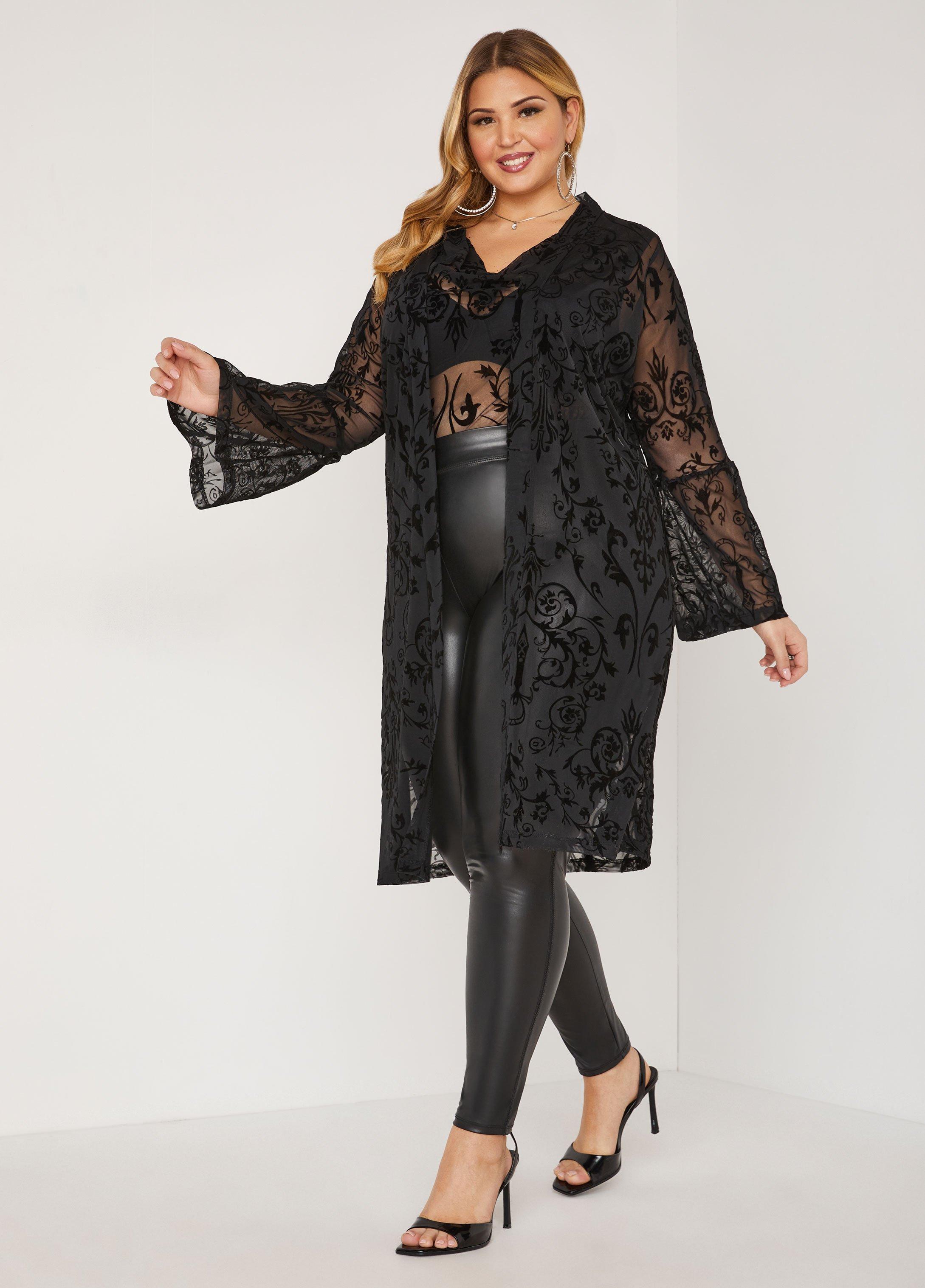 Plus Size Flocked Mesh Duster Ashley Stewart Product Image