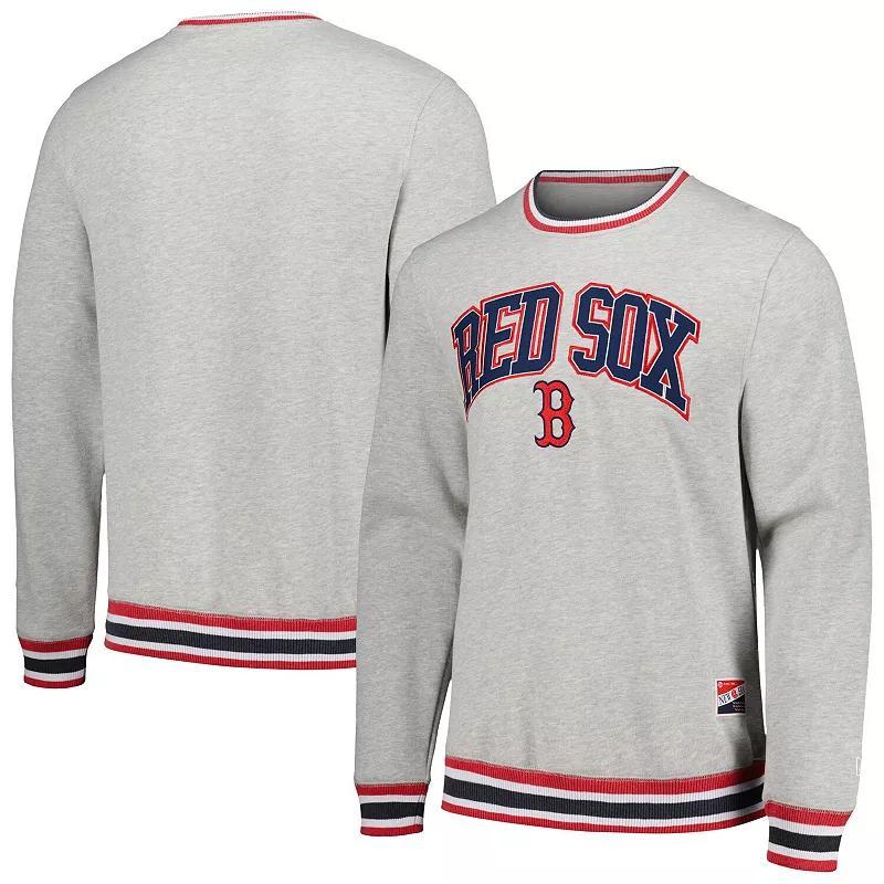 Mens New Era Heather Gray Boston Red Sox Throwback Classic Pullover Sweatshirt Product Image