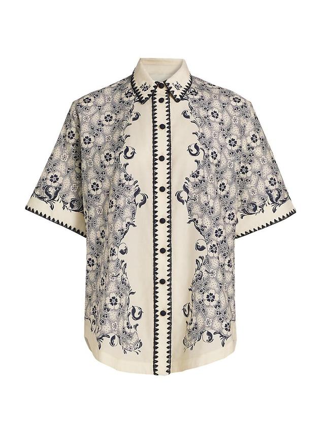 Womens Airlie Floral Cotton-Silk Short-Sleeve Shirt Product Image