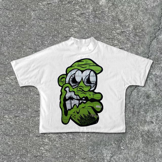 Vintage Cartoon Monster Graphic Print Cropped T-Shirts Product Image