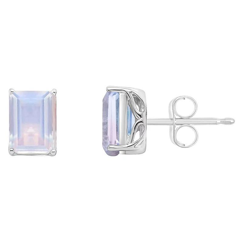 Alyson Layne Sterling Silver Emerald Cut Moonstone Stud Earrings, Womens, White Product Image