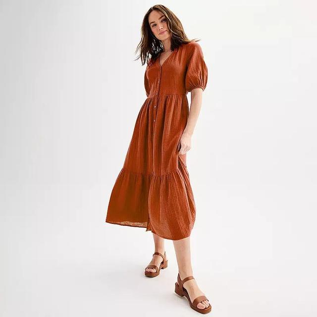 Womens Sonoma Goods For Life Button Thru Femme Midi Dress Red Powder Product Image