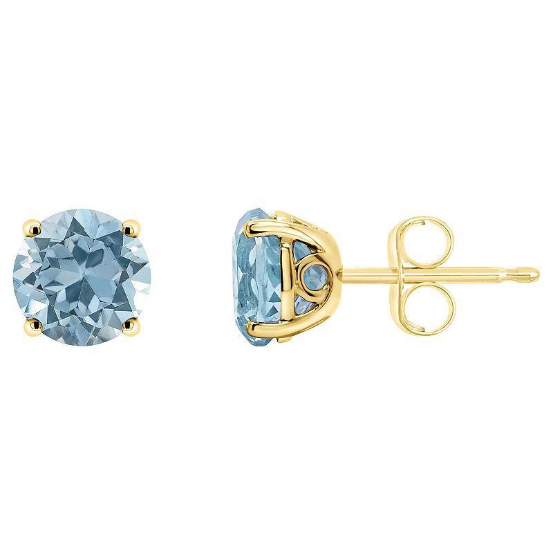 Alyson Layne 14k Gold Round Sky Blue Topaz Stud Earrings, Womens Product Image