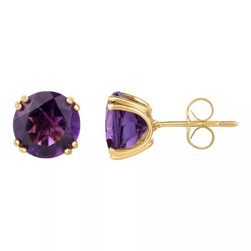 14k Gold Amethyst Stud Earrings, Womens Product Image