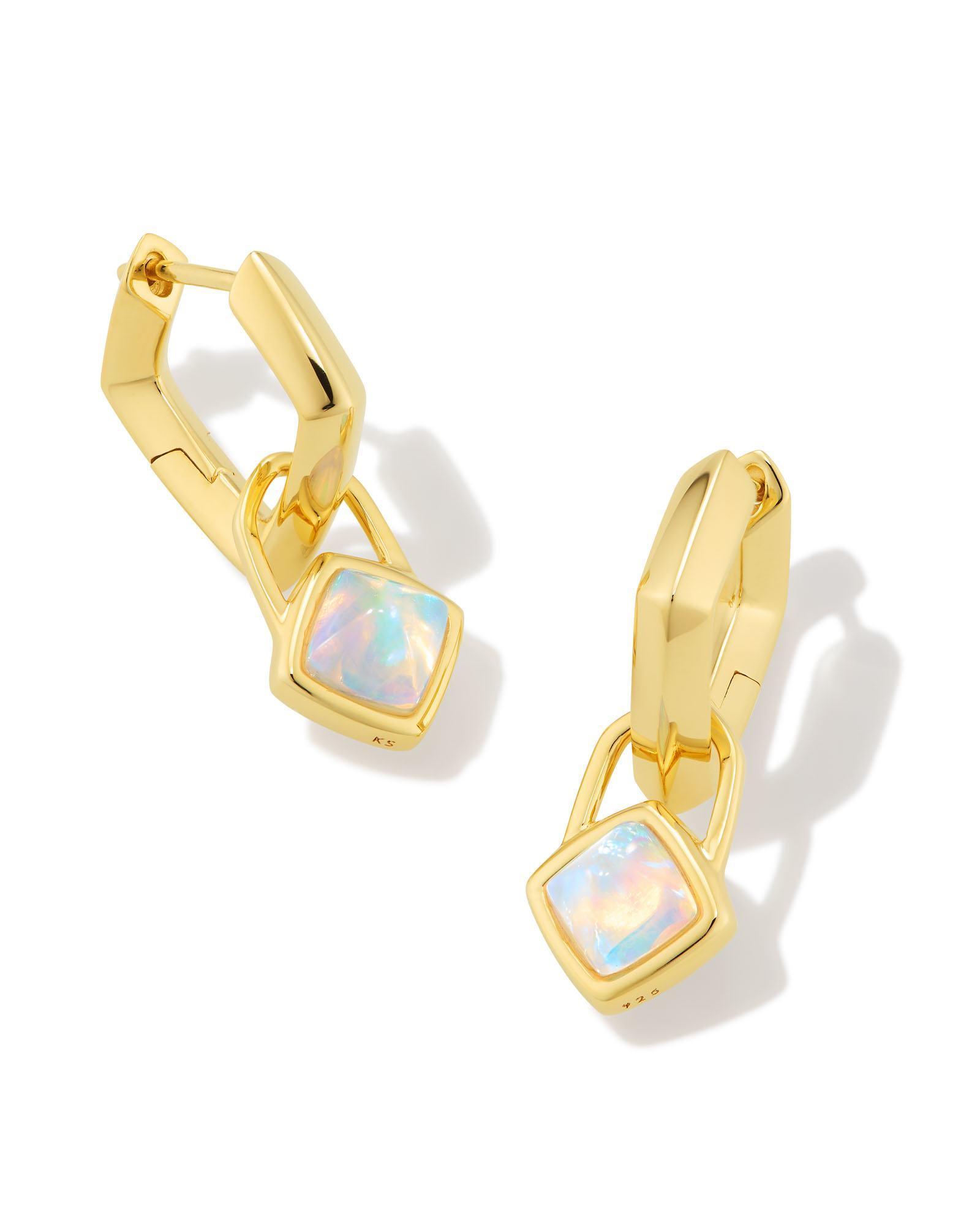 Greer Convertible 18k Gold Vermeil Huggie Earrings in White Kyocera Opal Product Image