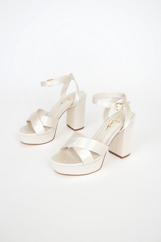 Selah Champagne Satin Ankle Strap Heels Product Image