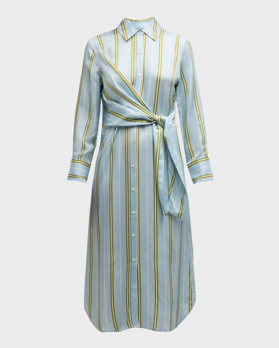 Lacey Striped Satin Midi Shirtdress  Product Image