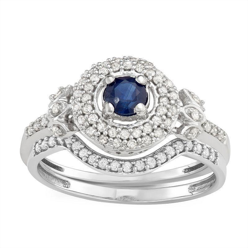 14k White Gold Gemstone & 5/8 Carat T.W. Diamond Engagement Ring, Womens, Blue Blue Product Image