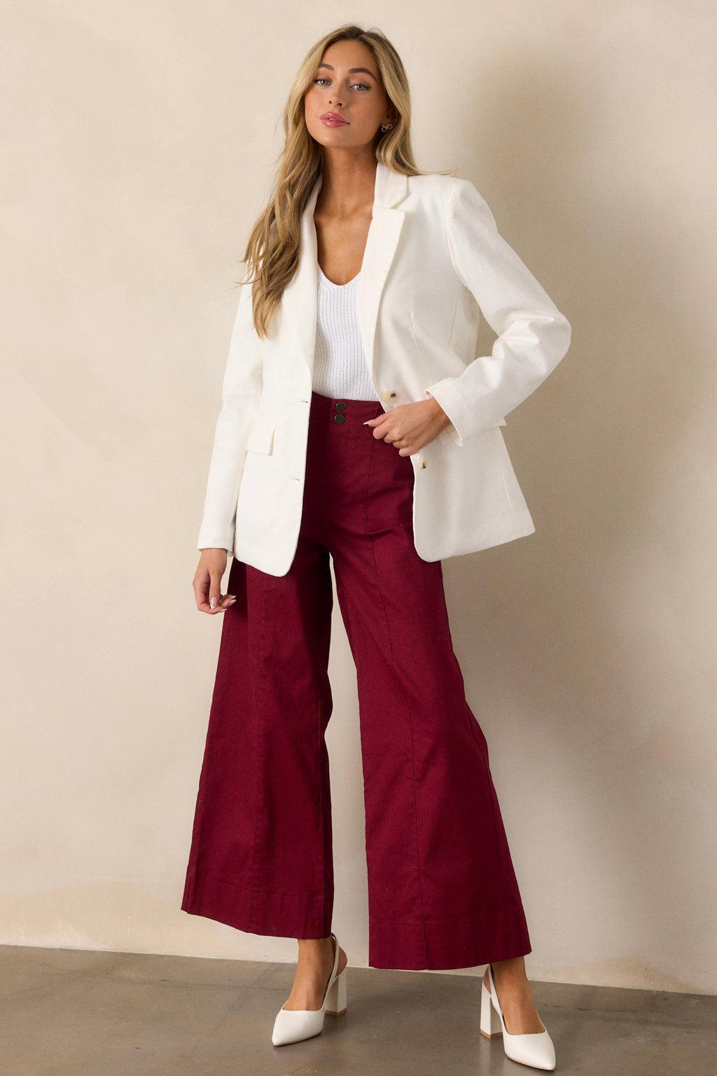 Daylight Glimmer Burgundy Wide Leg Pants Product Image